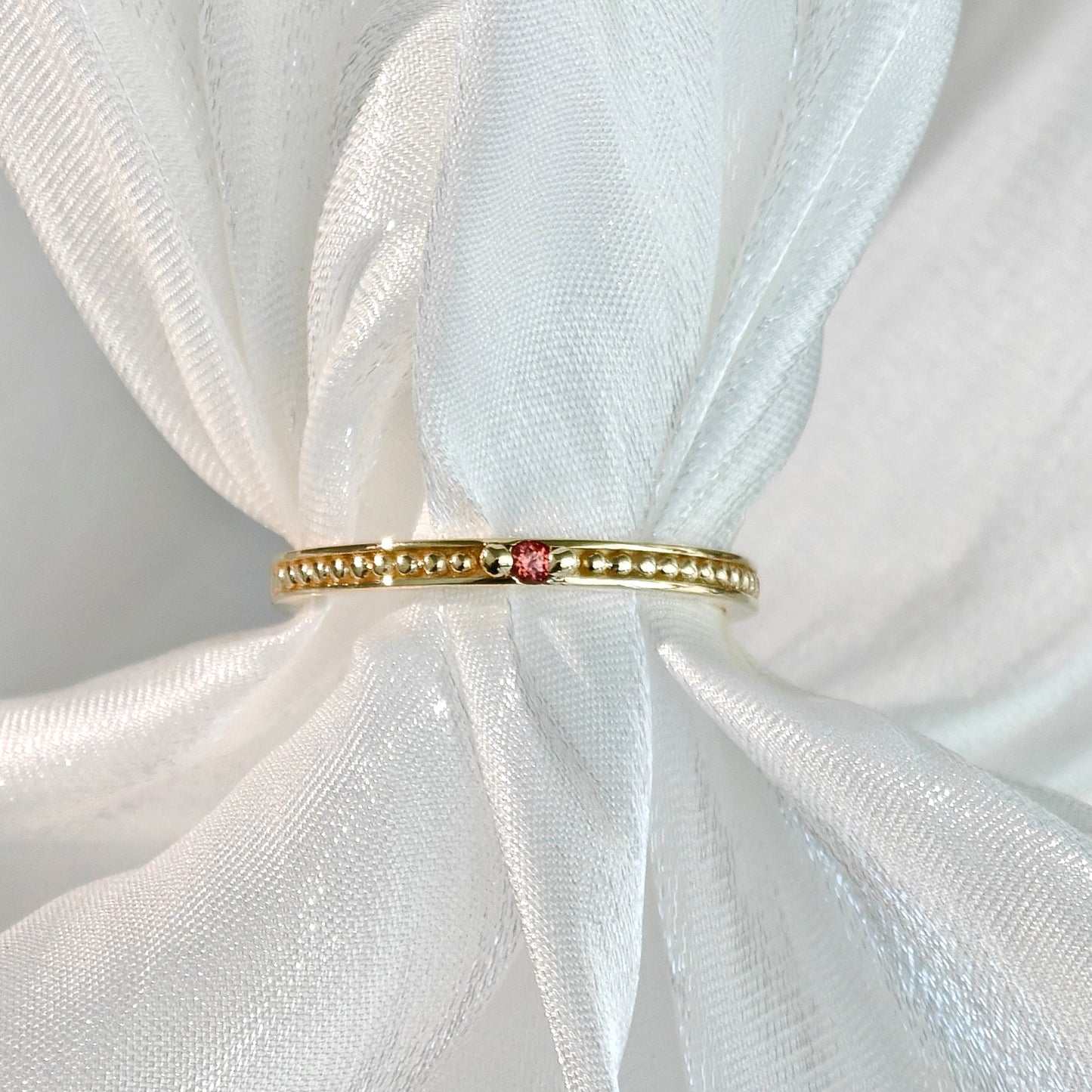 Round Red Ruby Beaded Edge Ring (Bespoke Model)
