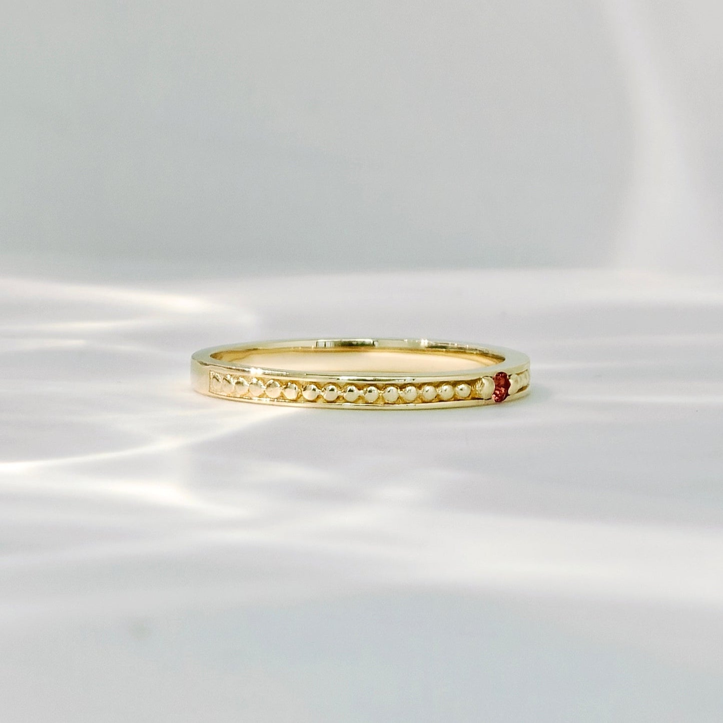 Round Red Ruby Beaded Edge Ring (Bespoke Model)