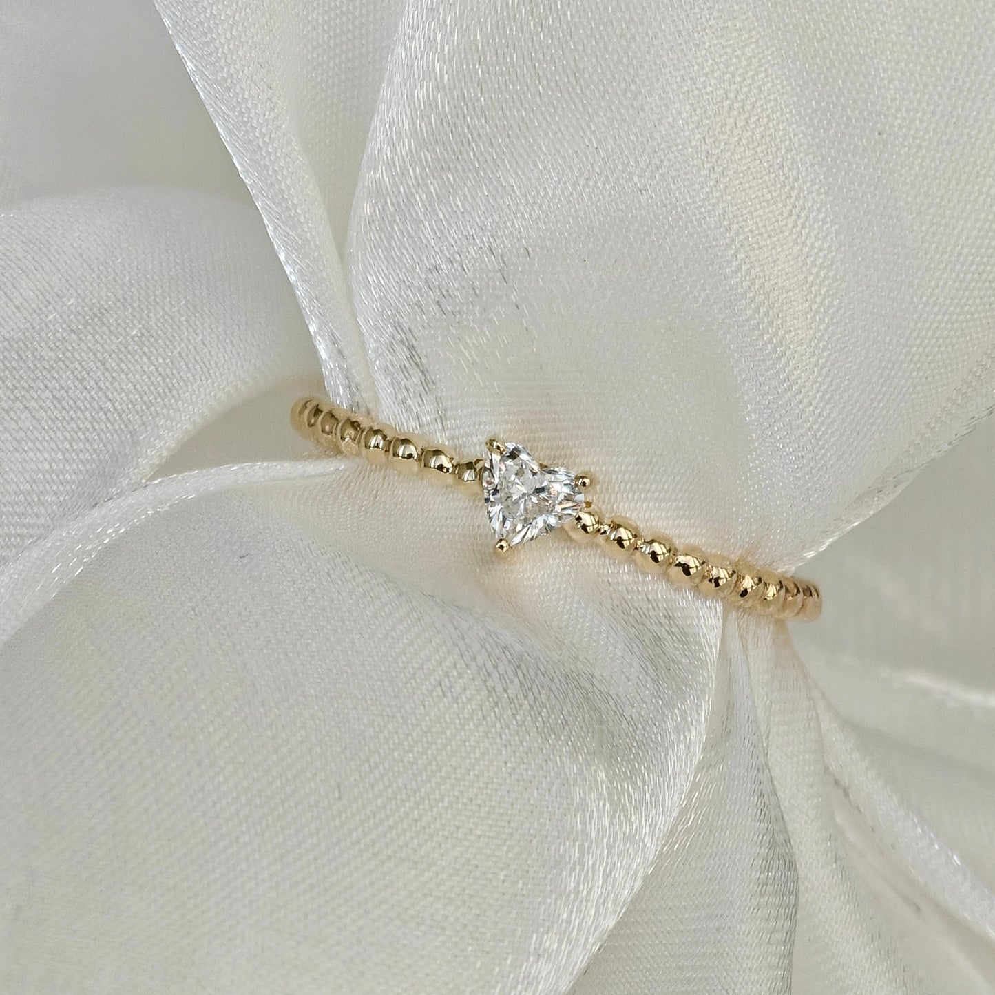 Heart Cut Diamond Beaded 9k Gold Ring (Bespoke Model)