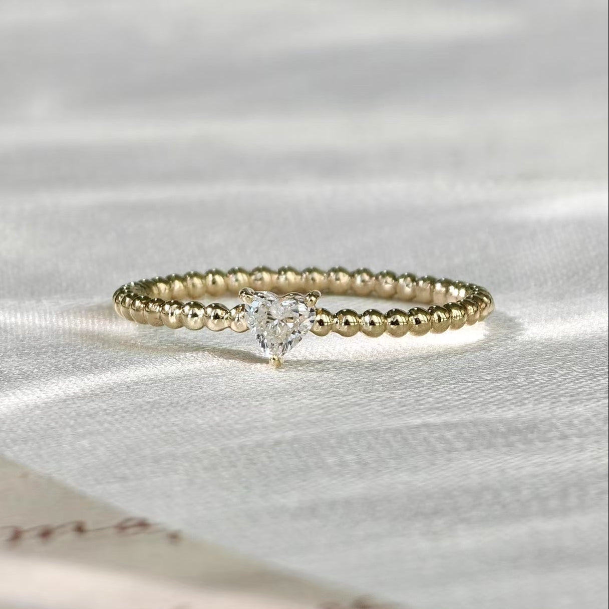 Heart Cut Diamond Beaded 9k Gold Ring (Bespoke Model)