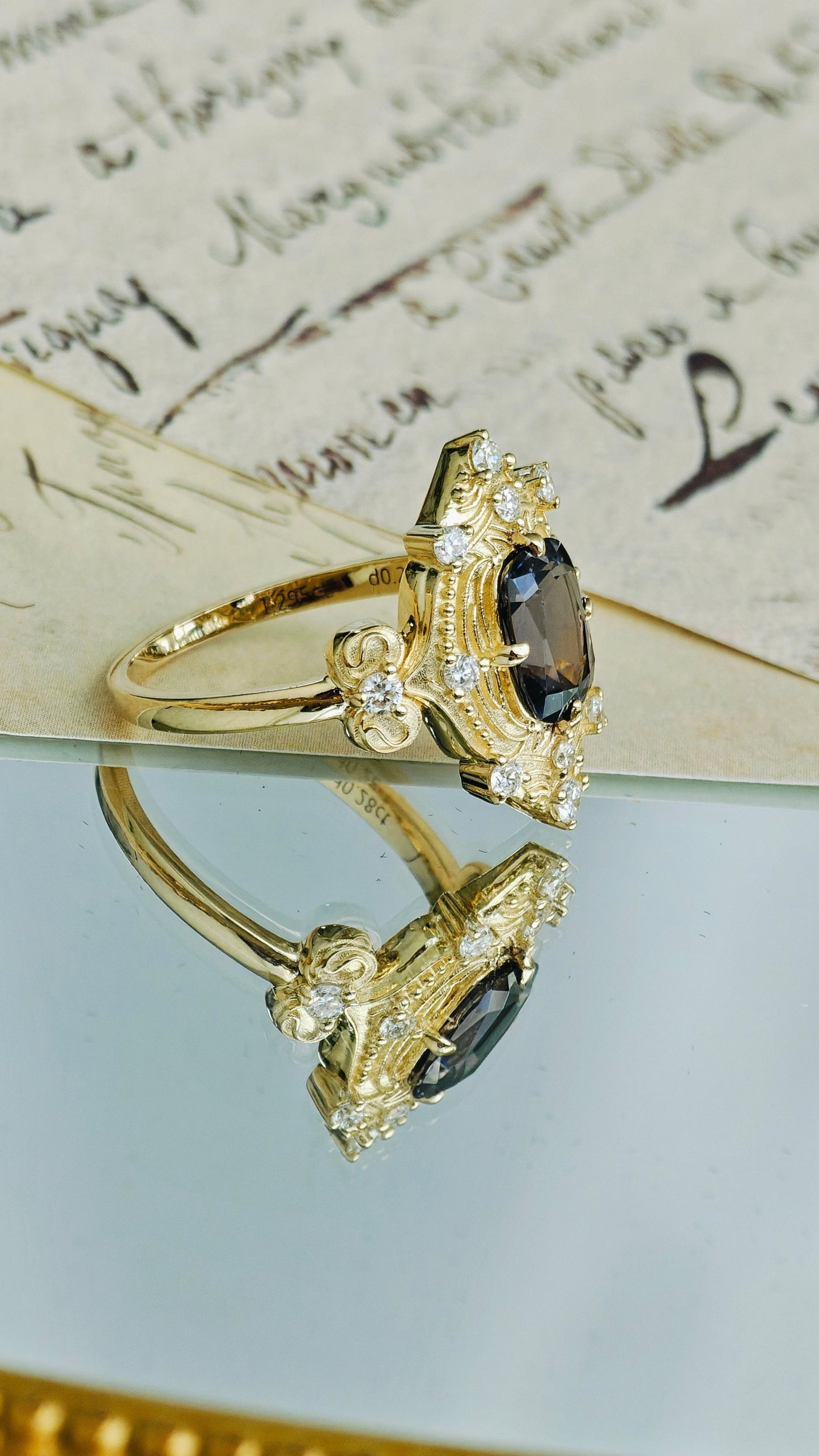 Cushion Cut Grey Spinel Vintage Ring