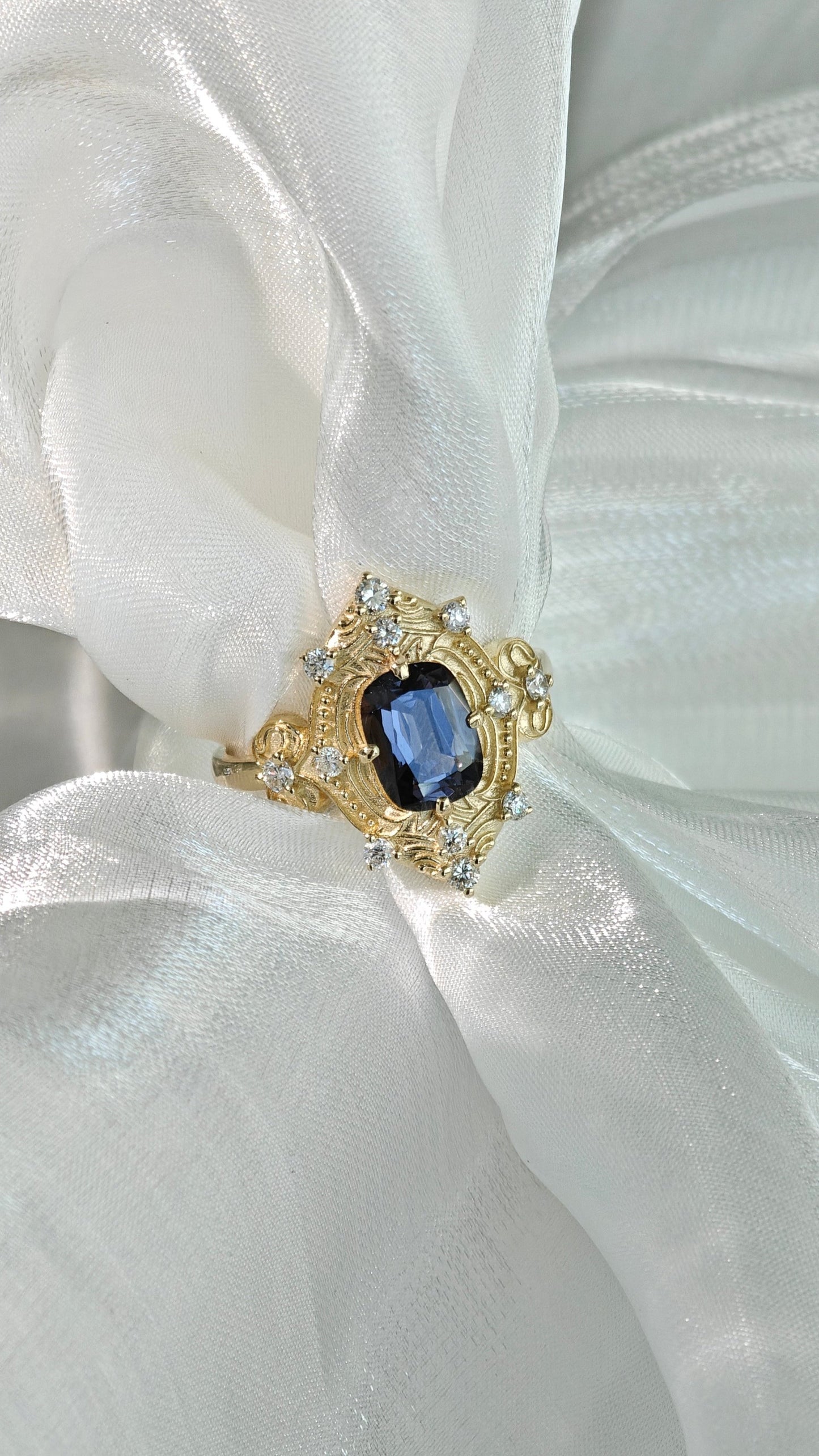 Cushion Cut Grey Spinel Vintage Ring