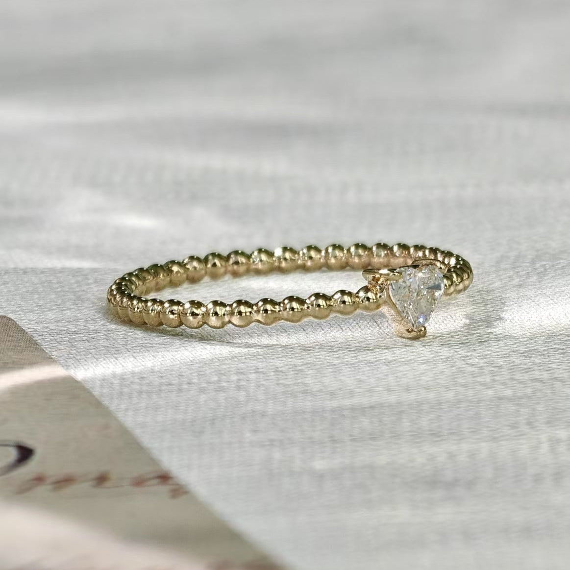 Heart Cut Diamond Beaded 9k Gold Ring (Bespoke Model)