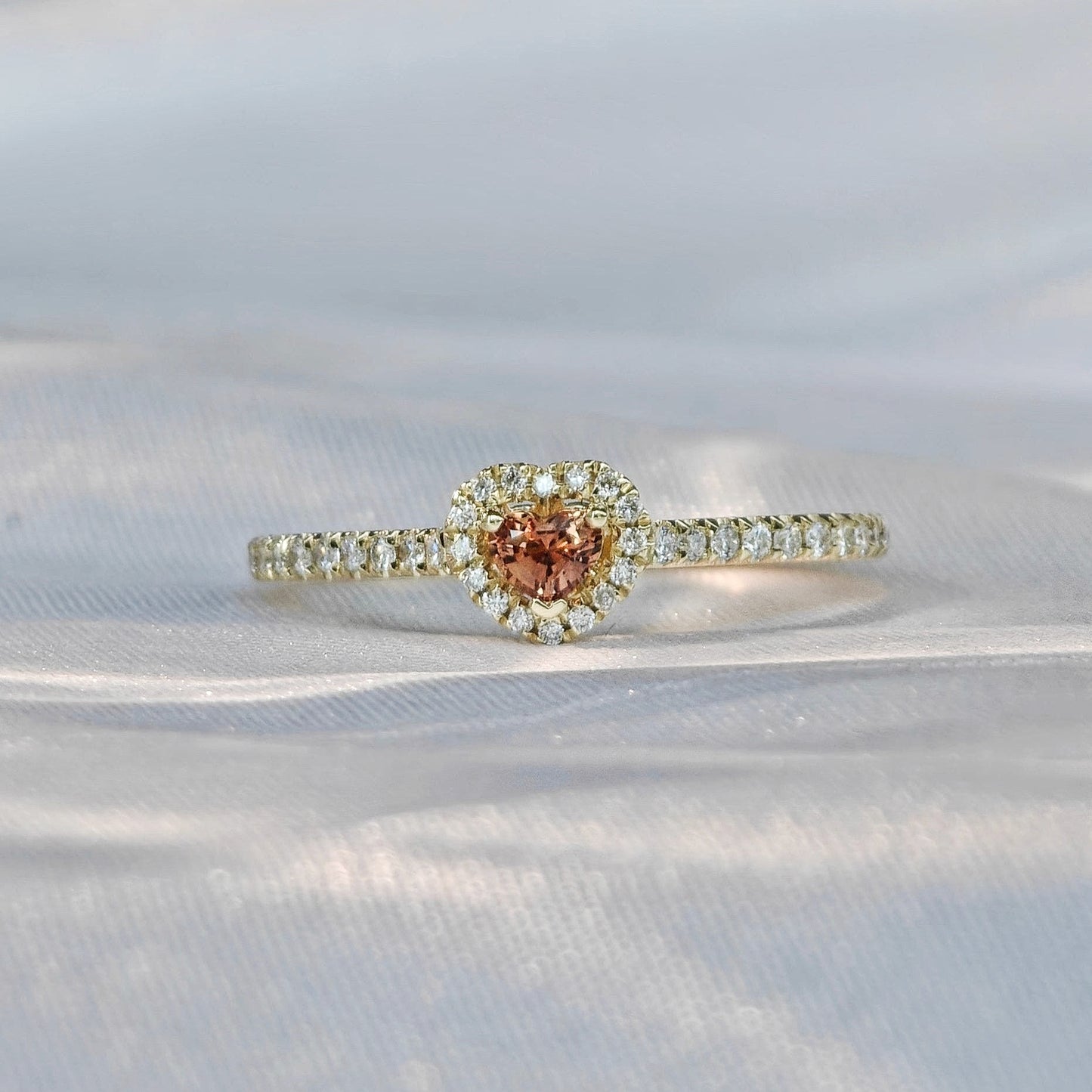 Light Orange Heart Shape Sapphire Polished Ring(Available Now)