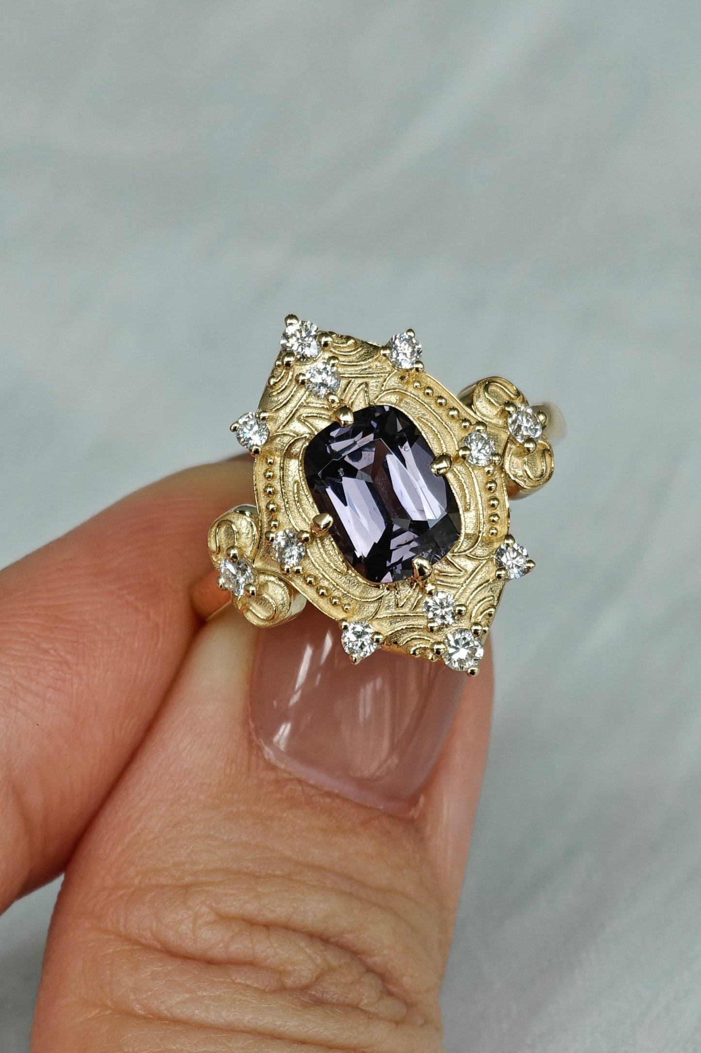 Cushion Cut Grey Spinel Vintage Ring
