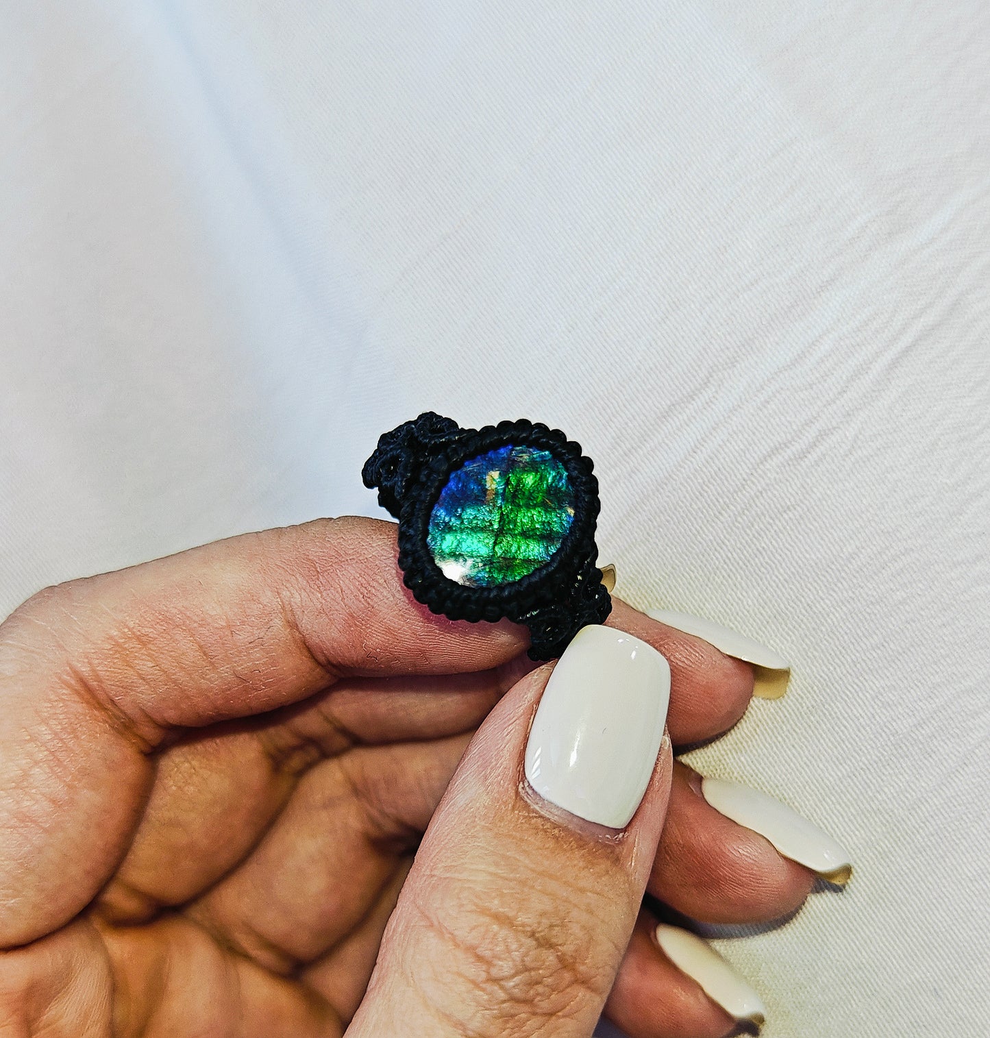 Le Bijoux Green Ammolite Boho Braided Rings