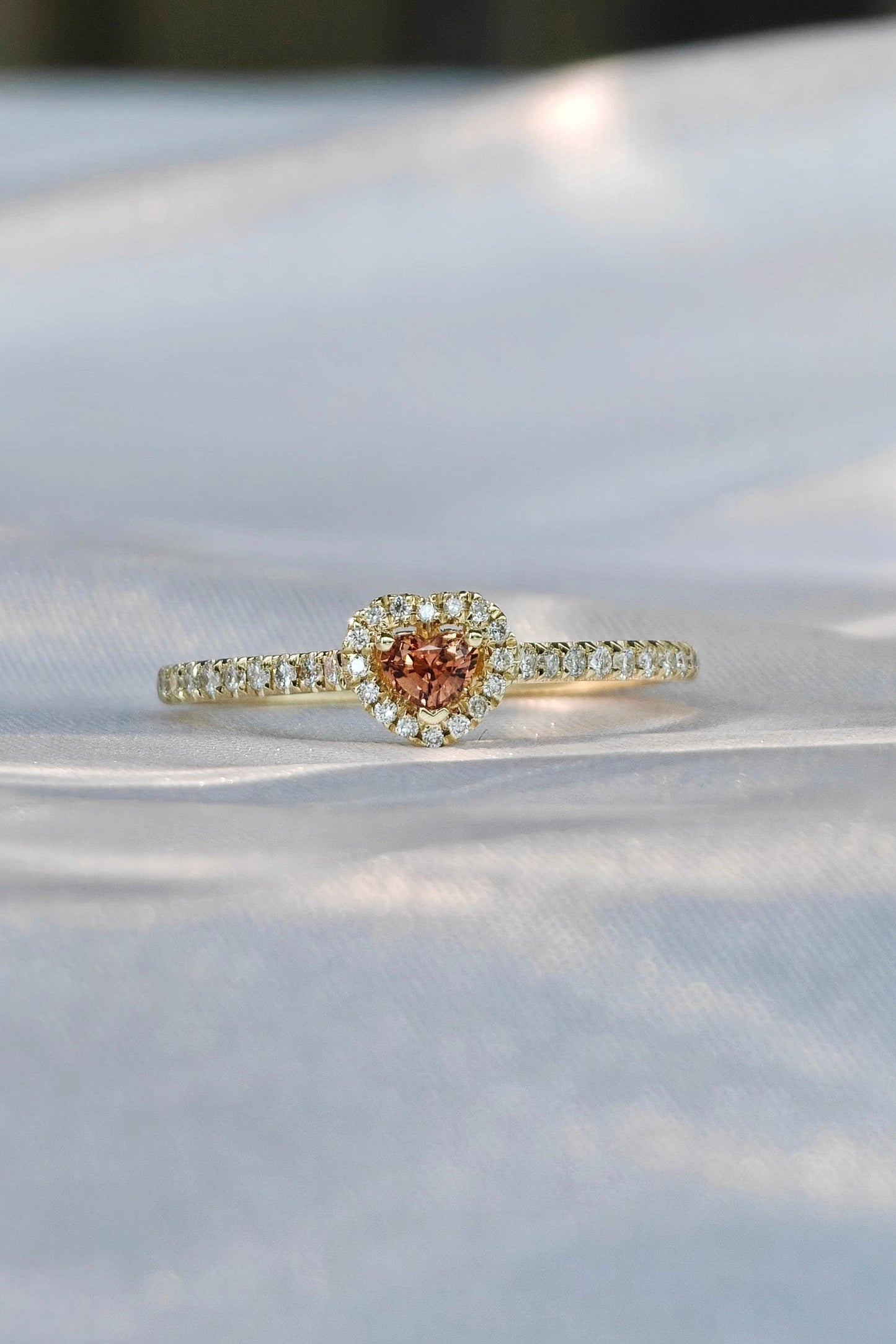 Light Orange Heart Shape Sapphire Polished Ring(Available Now)