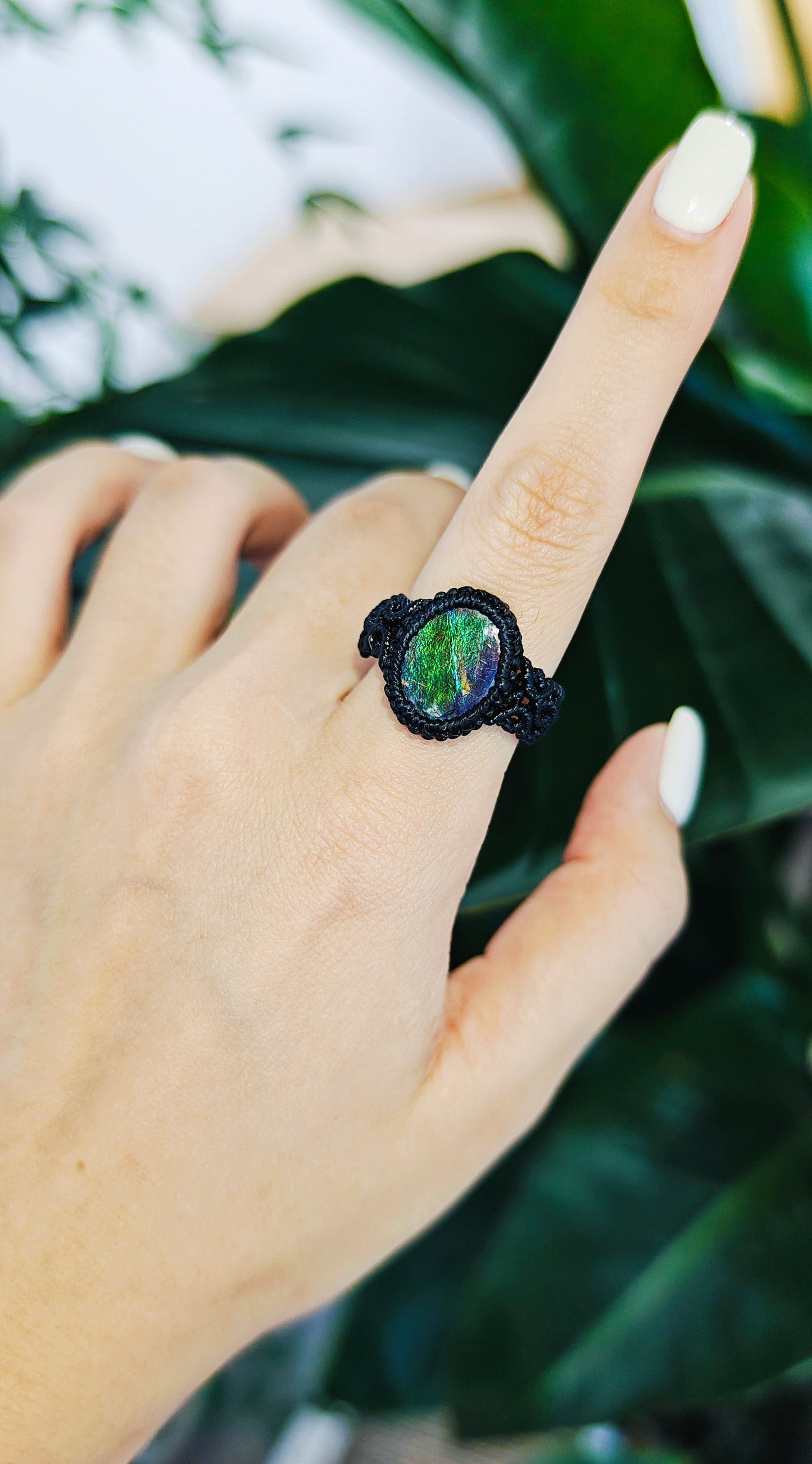 Le Bijoux Green Ammolite Boho Braided Rings