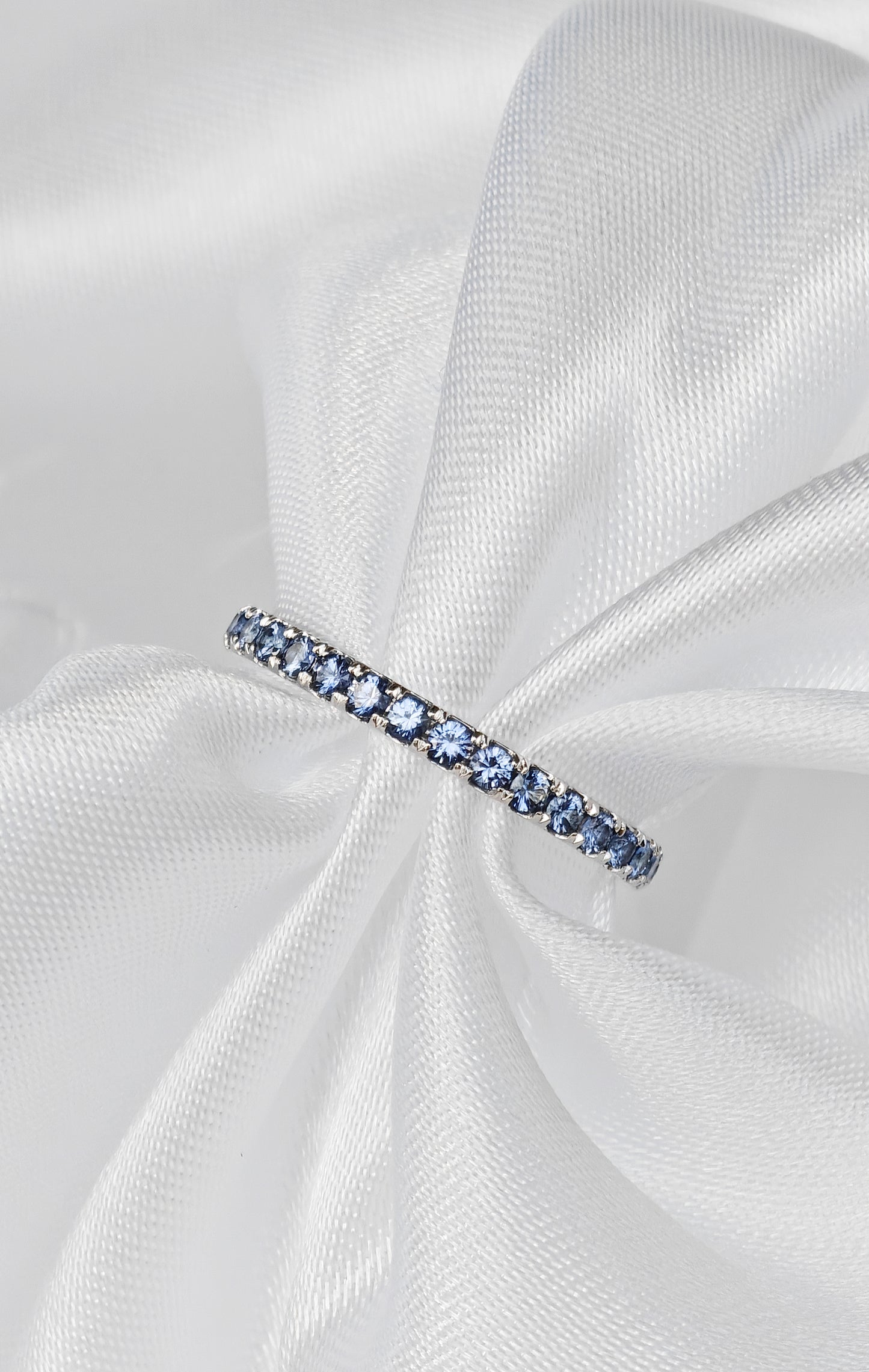 Round Cut Blue Sapphire Row Engagement Ring