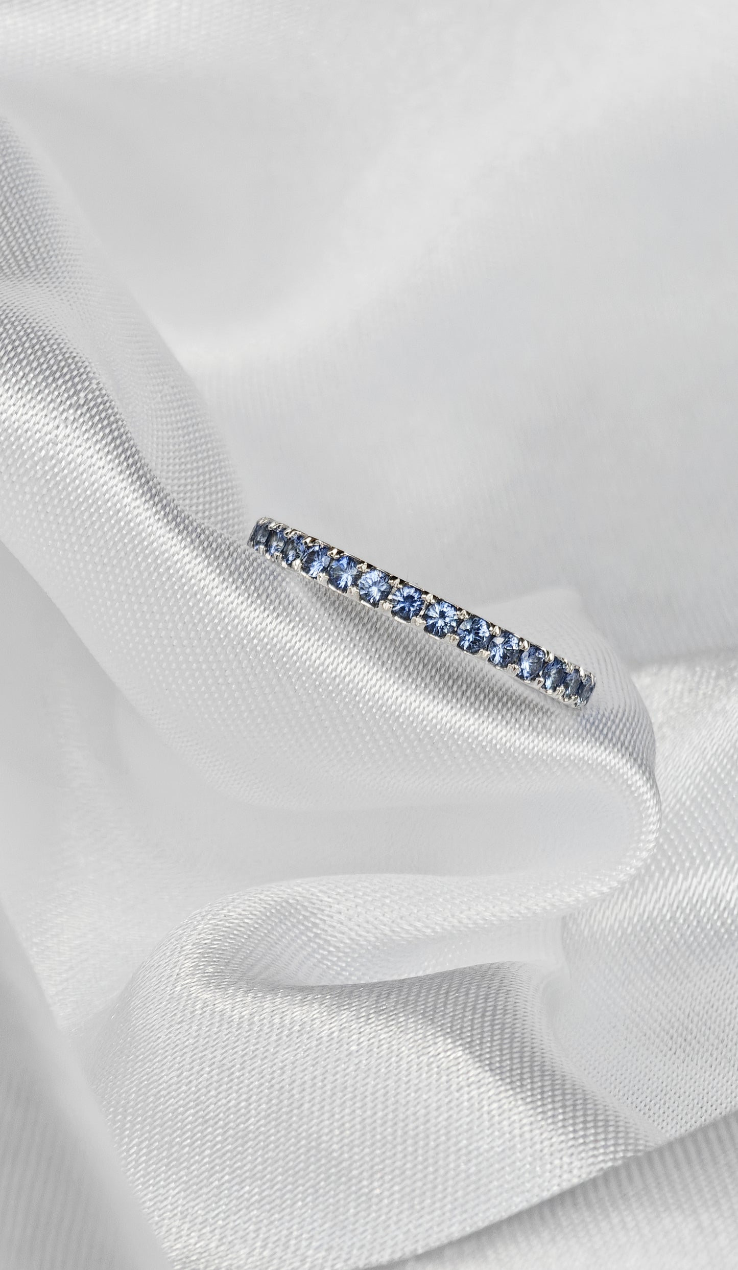 Round Cut Blue Sapphire Row Engagement Ring