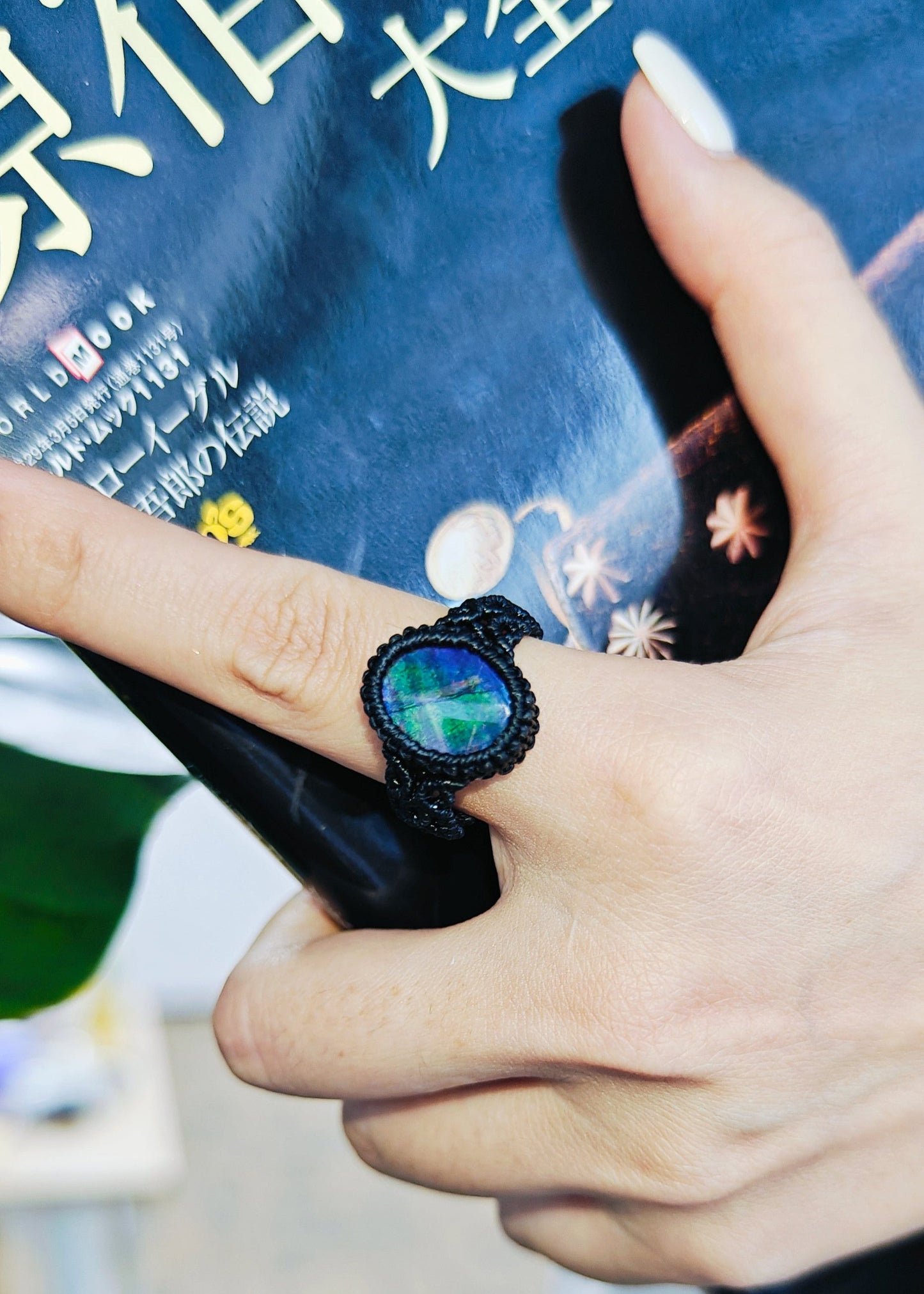 Le Bijoux Green Ammolite Boho Braided Rings