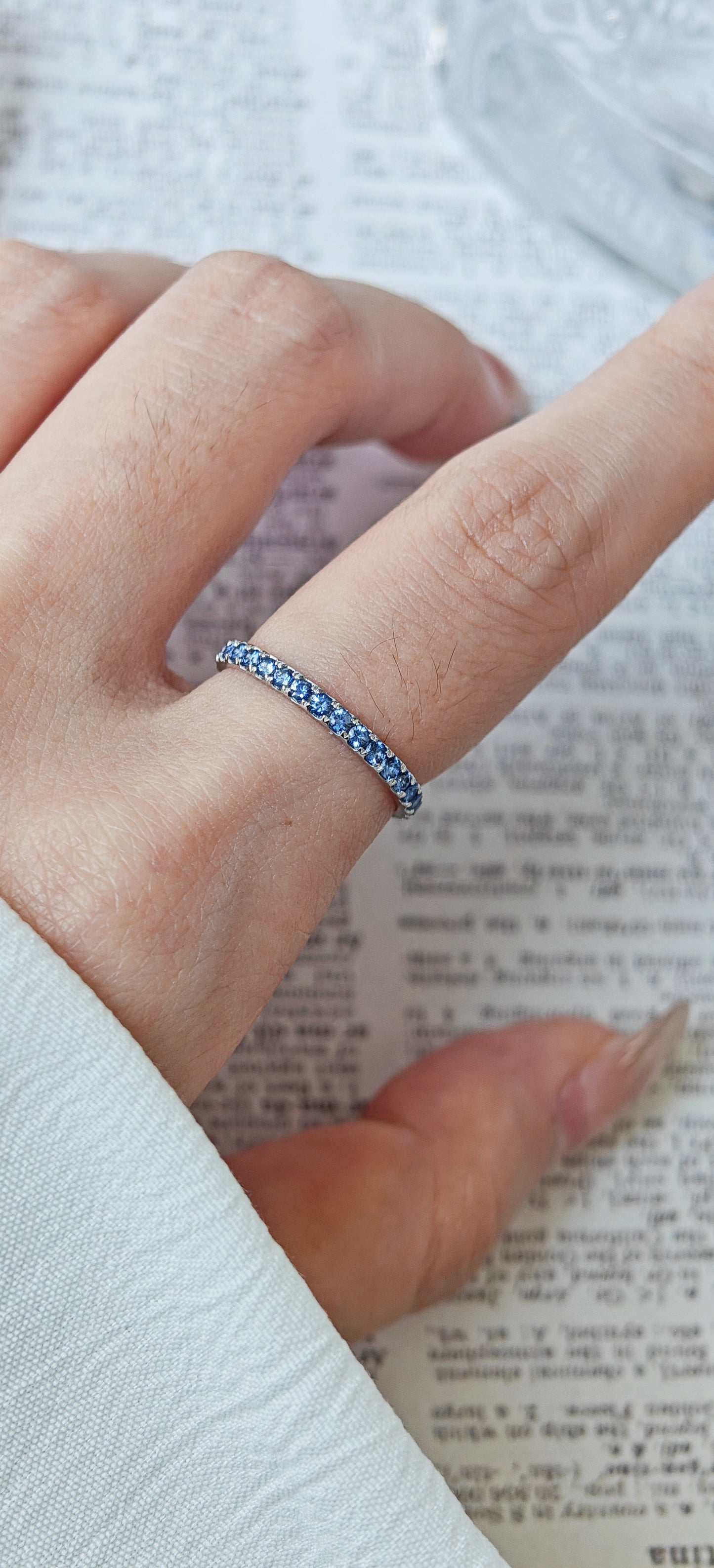 Round Cut Blue Sapphire Row Engagement Ring