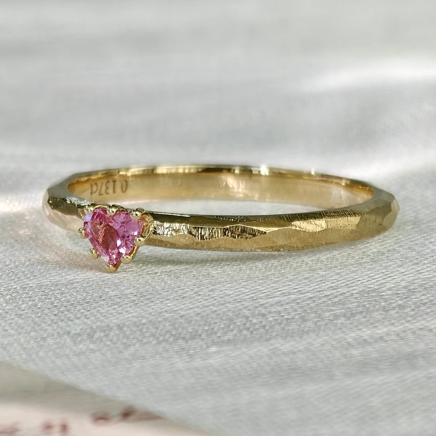 Heart Sapphire Hammered Ring (Bespoke Model)