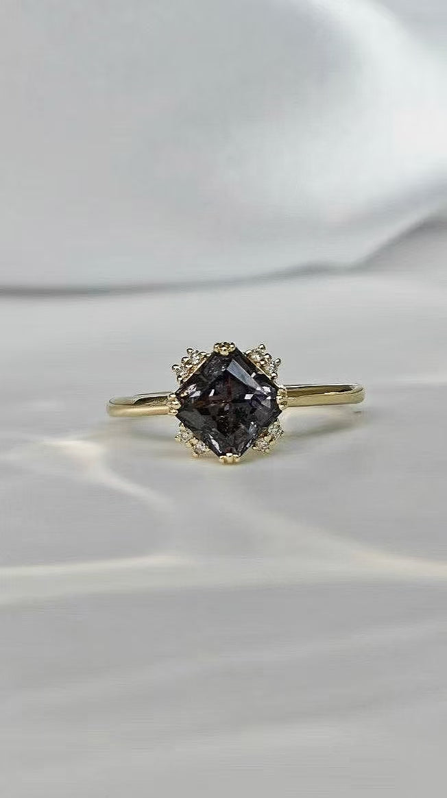 Asscher Cut Black Spinel Engagement Ring Wedding Ring