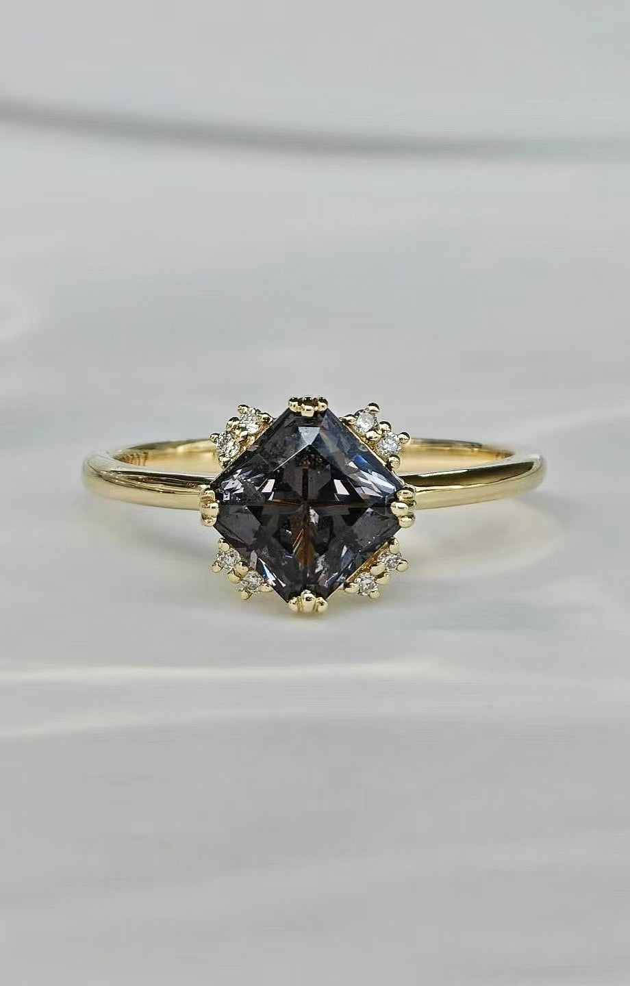 Asscher Cut Black Spinel Engagement Ring Wedding Ring