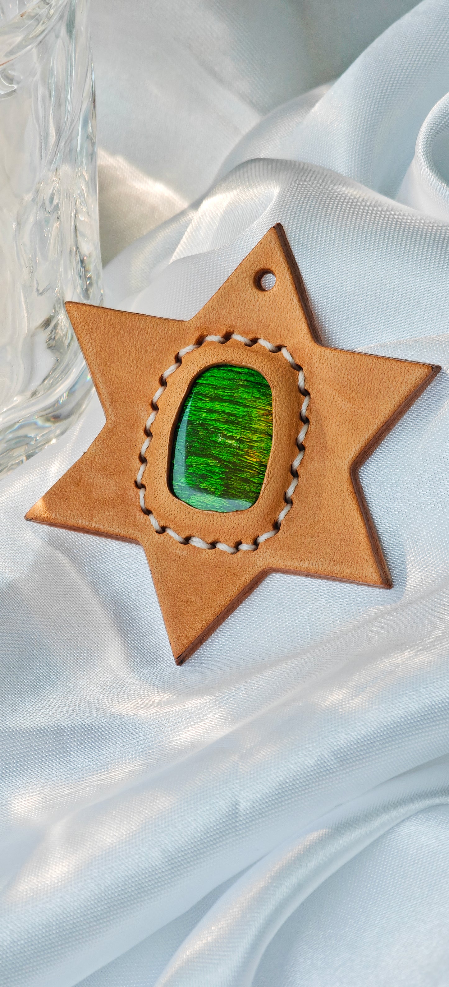 Heavenly Elegance: Ammolite Meets Tuscan leather Art(Limited Sale)
