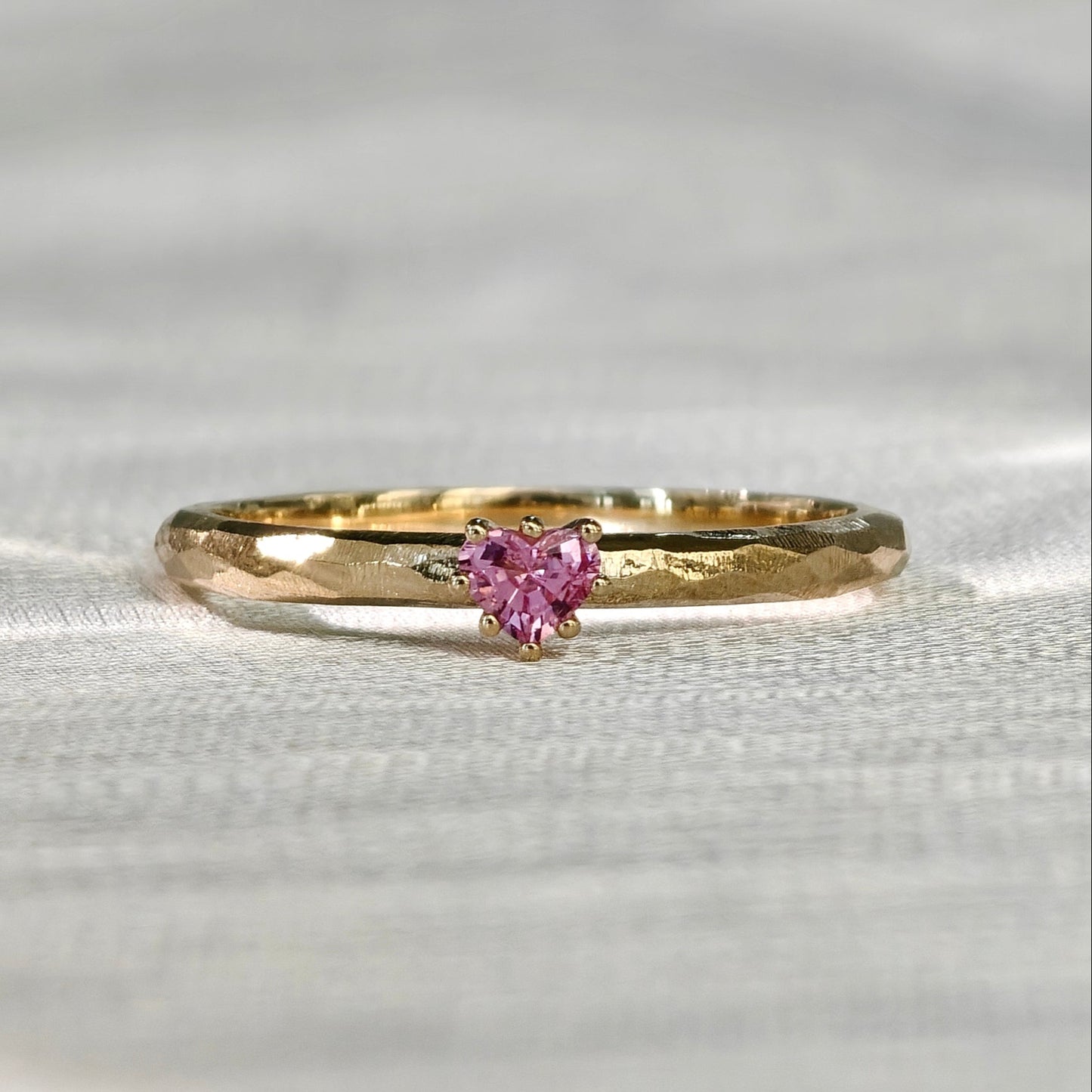 Heart Sapphire Hammered Ring (Bespoke Model)