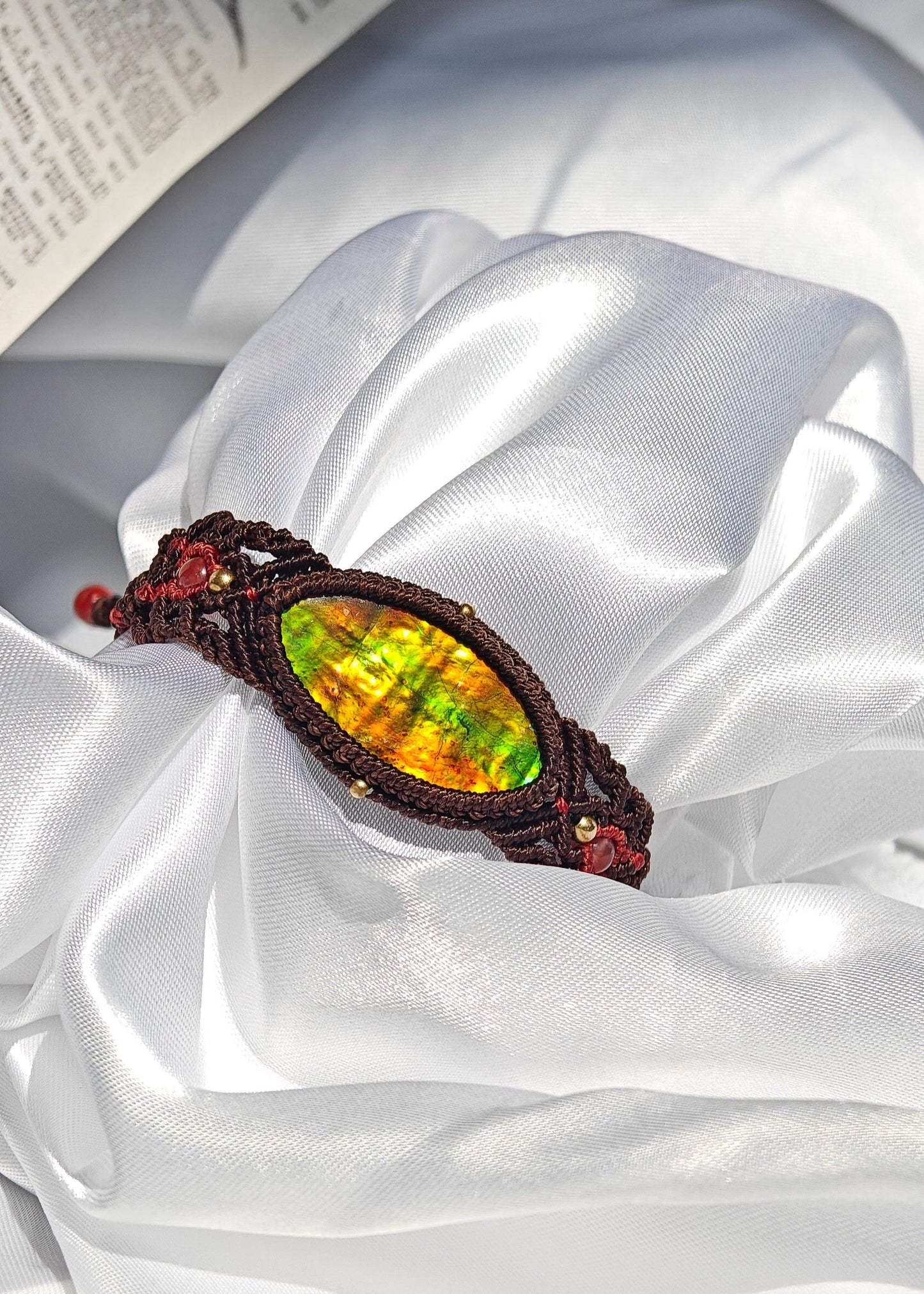 Handmade Brown BraidedRope Ammolite Bracelet