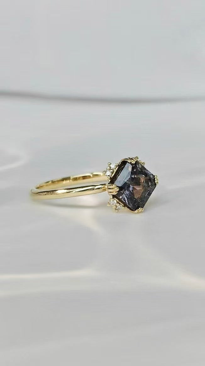 Asscher Cut Black Spinel Engagement Ring Wedding Ring