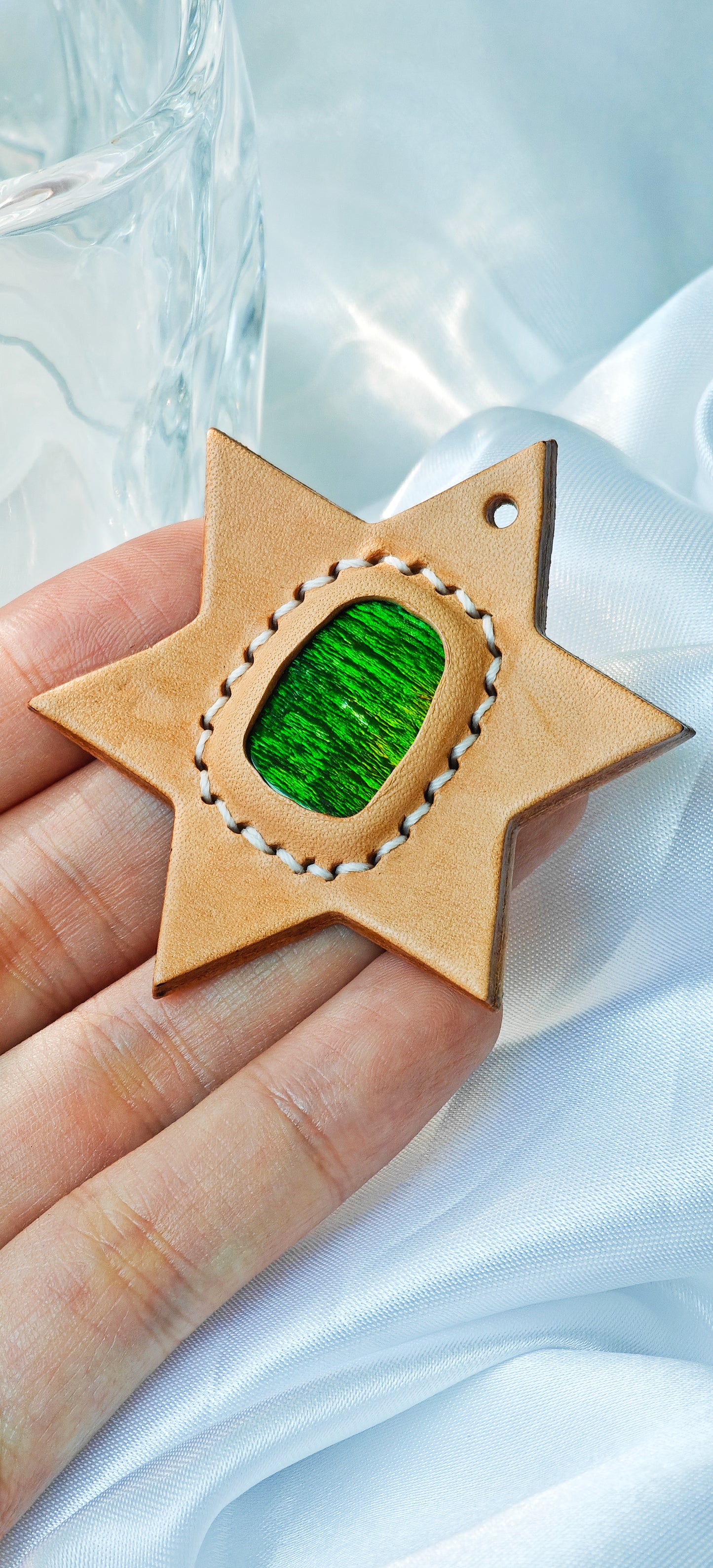 Heavenly Elegance: Ammolite Meets Tuscan leather Art(Limited Sale)