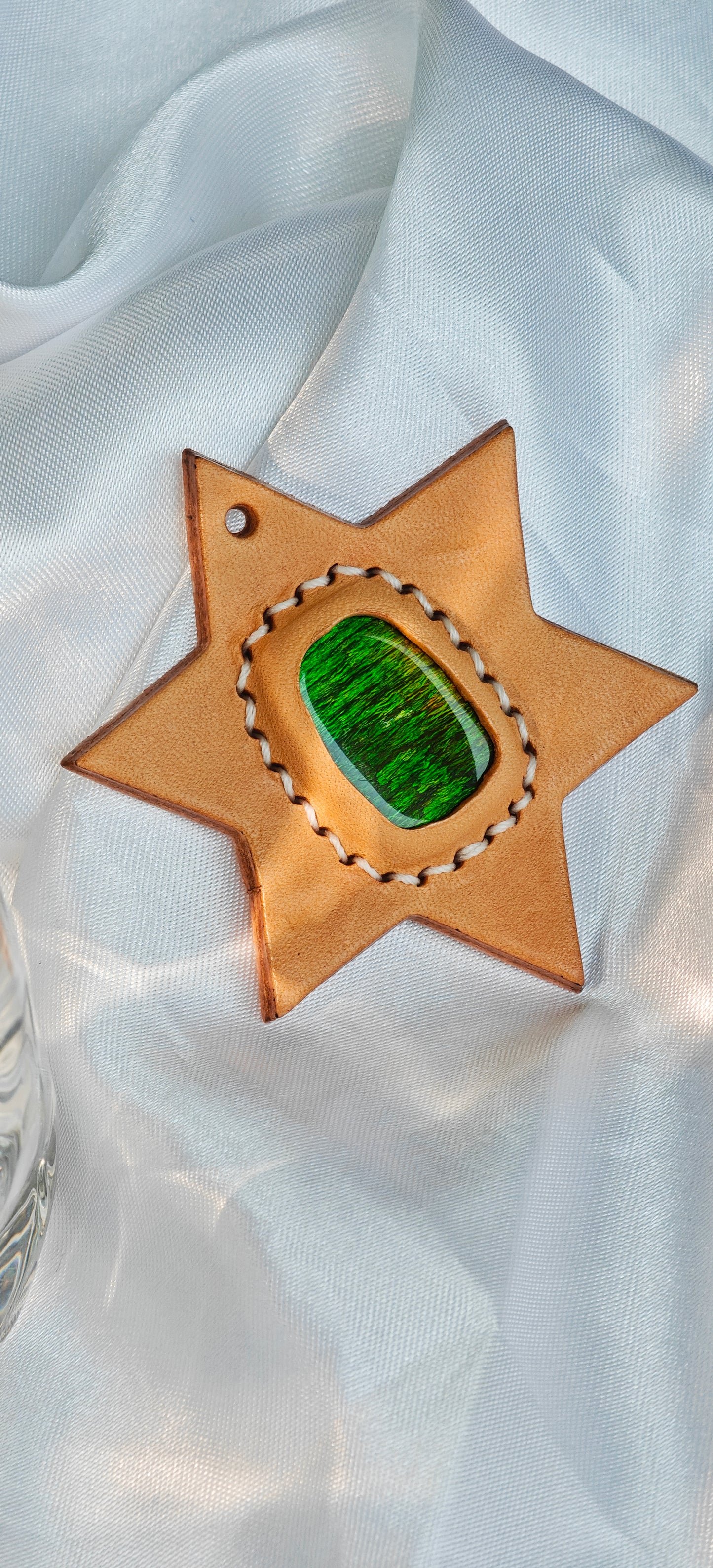 Heavenly Elegance: Ammolite Meets Tuscan leather Art(Limited Sale)