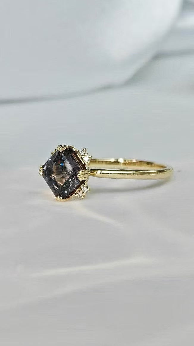 Asscher Cut Black Spinel Engagement Ring Wedding Ring