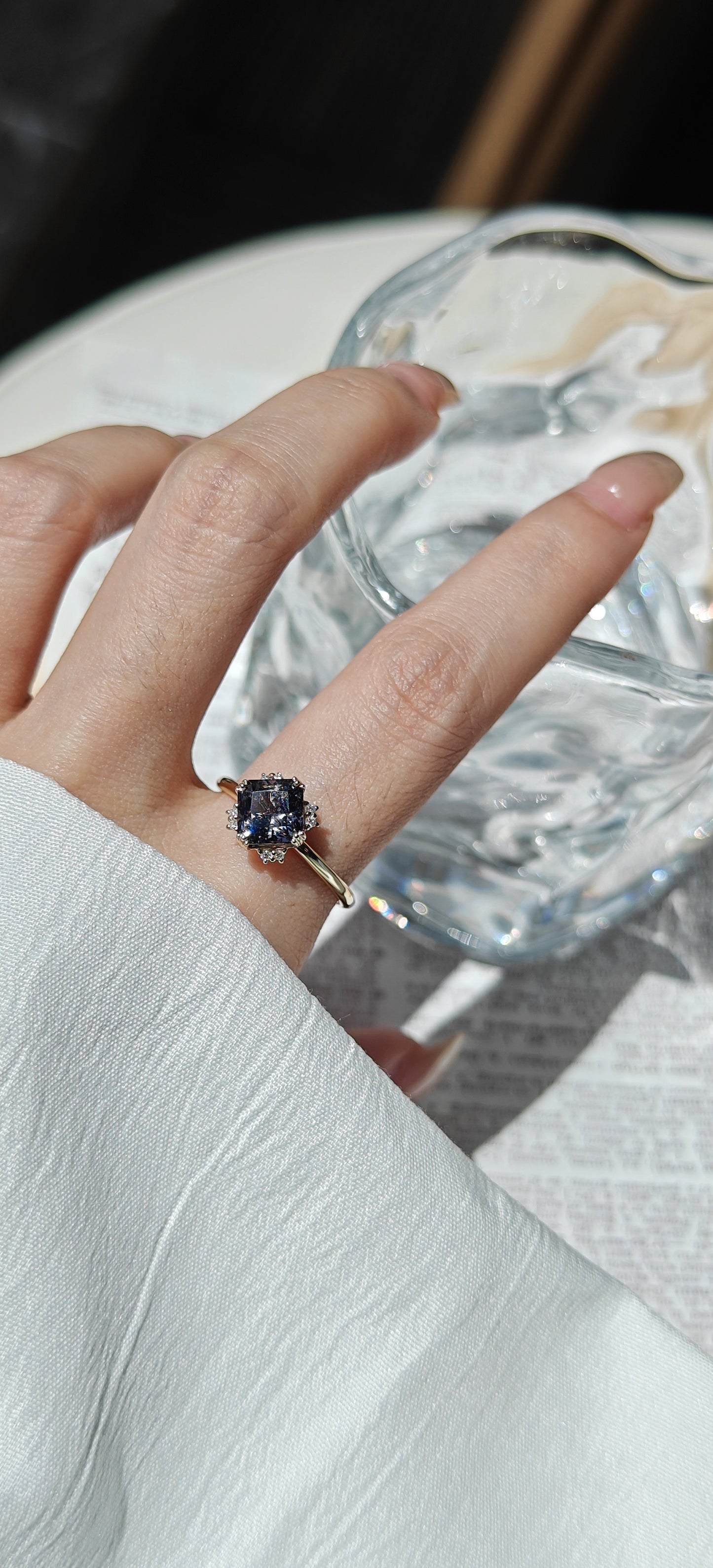 Asscher Cut Black Spinel Engagement Ring Wedding Ring