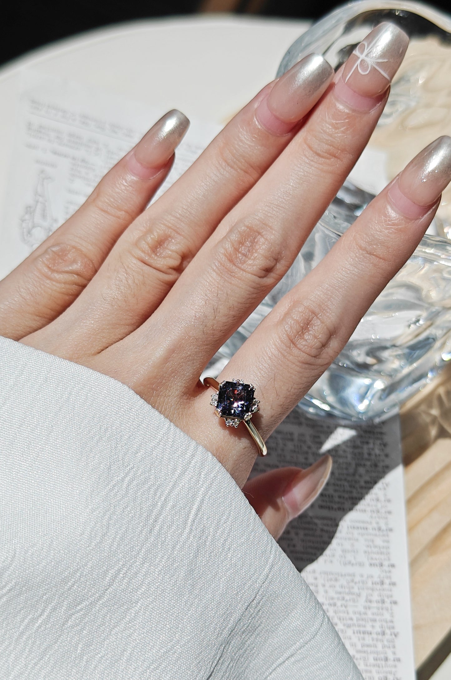 Asscher Cut Black Spinel Engagement Ring Wedding Ring