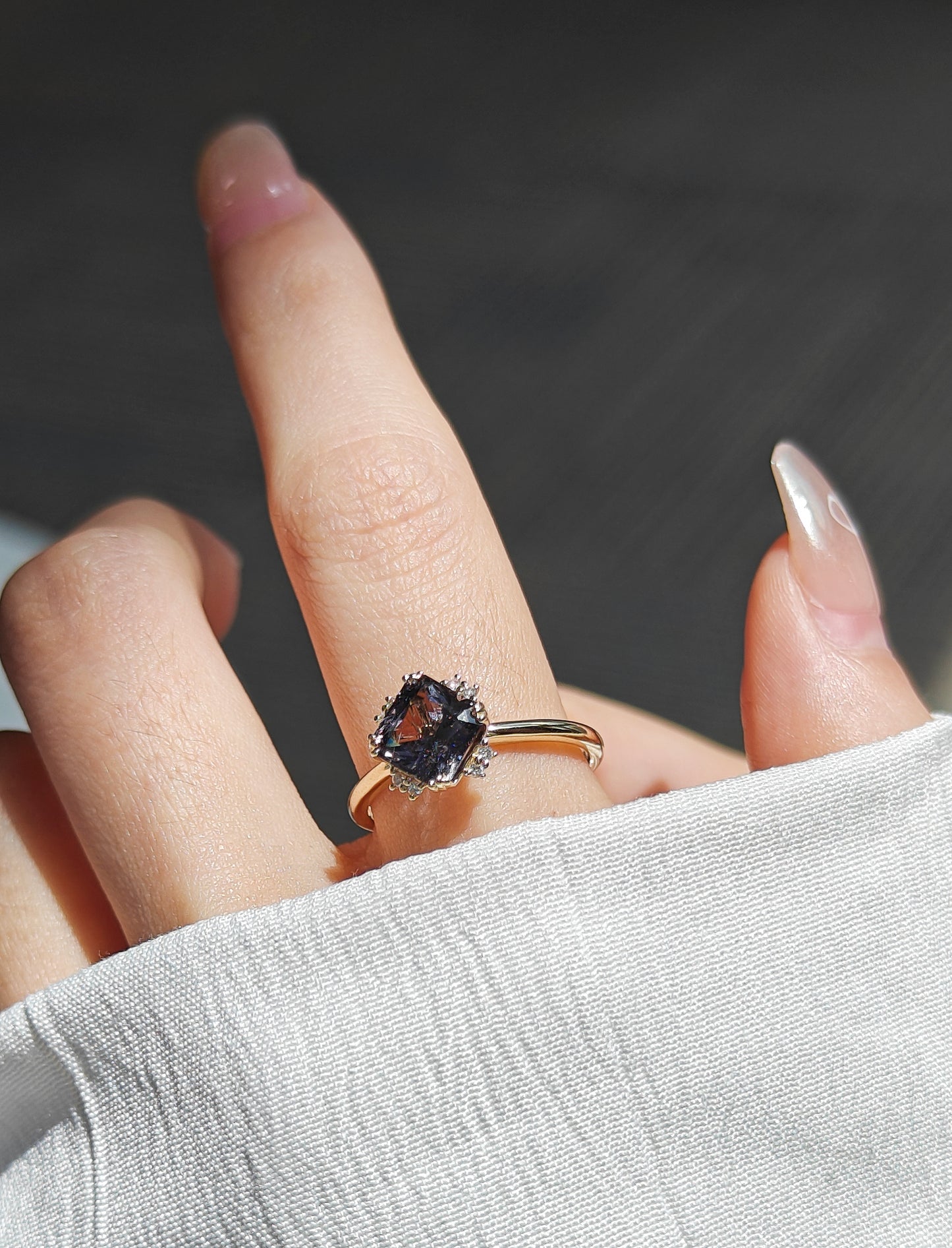 Asscher Cut Black Spinel Engagement Ring Wedding Ring