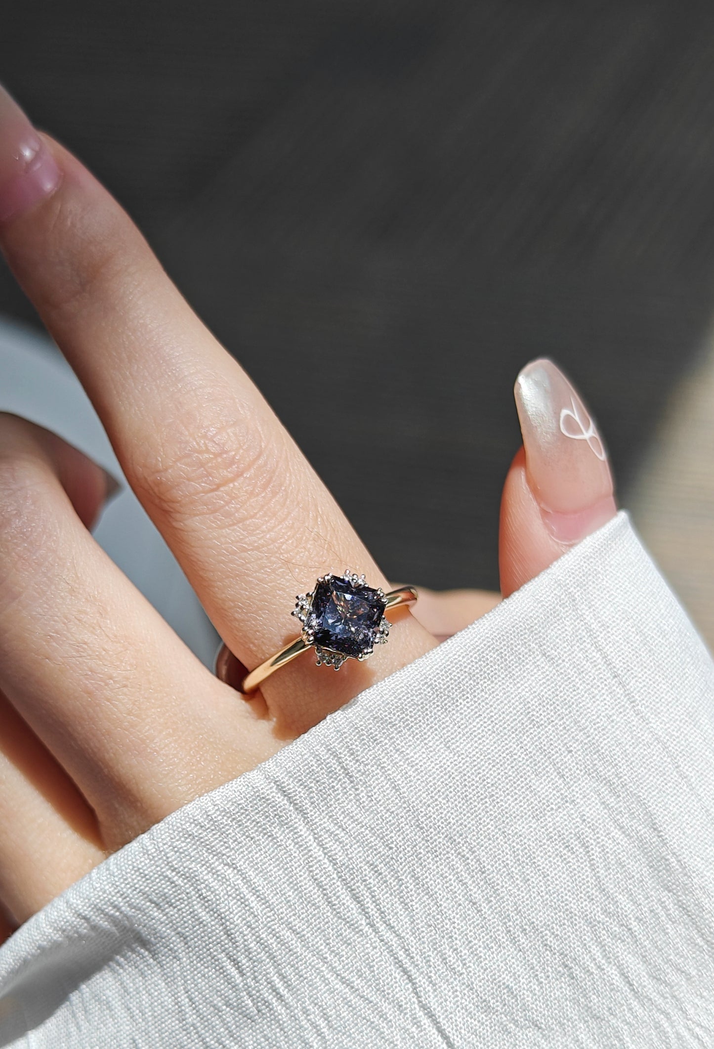 Asscher Cut Black Spinel Engagement Ring Wedding Ring