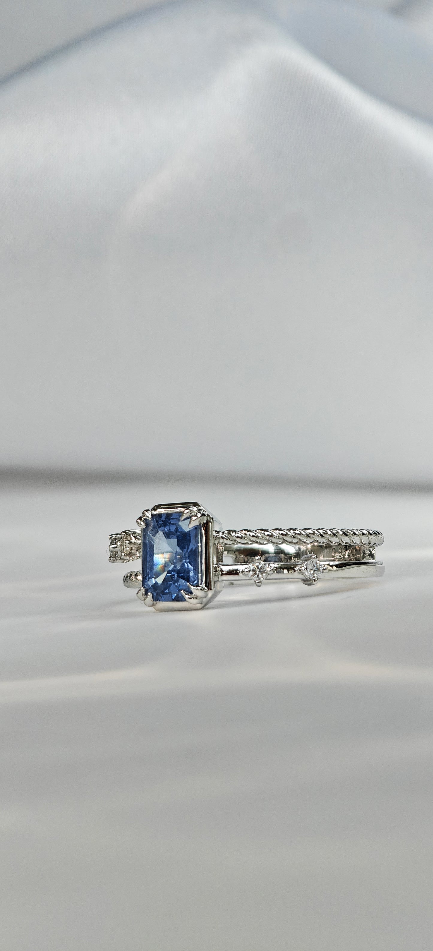Radiant Cut Blue Cobalt Spinel Engagement Ring