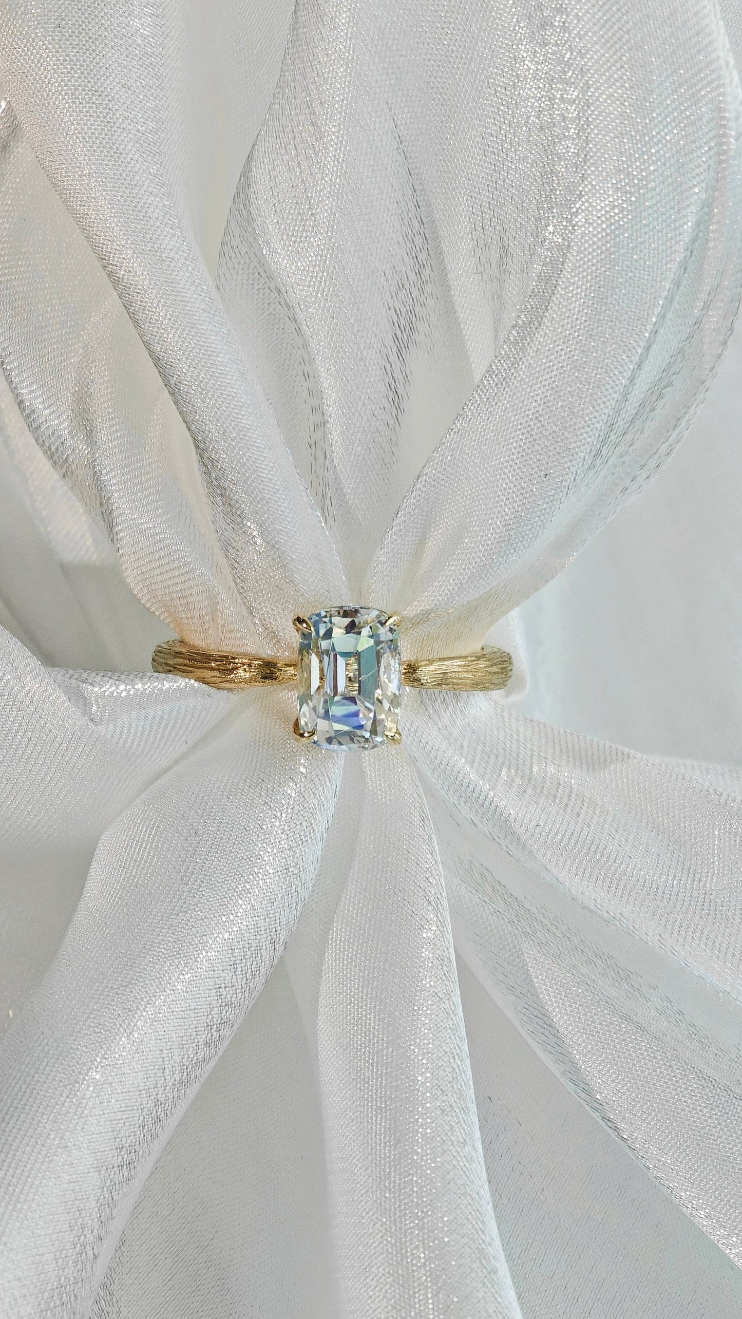 Precision Cushion Cut Moonstone Engagement Ring