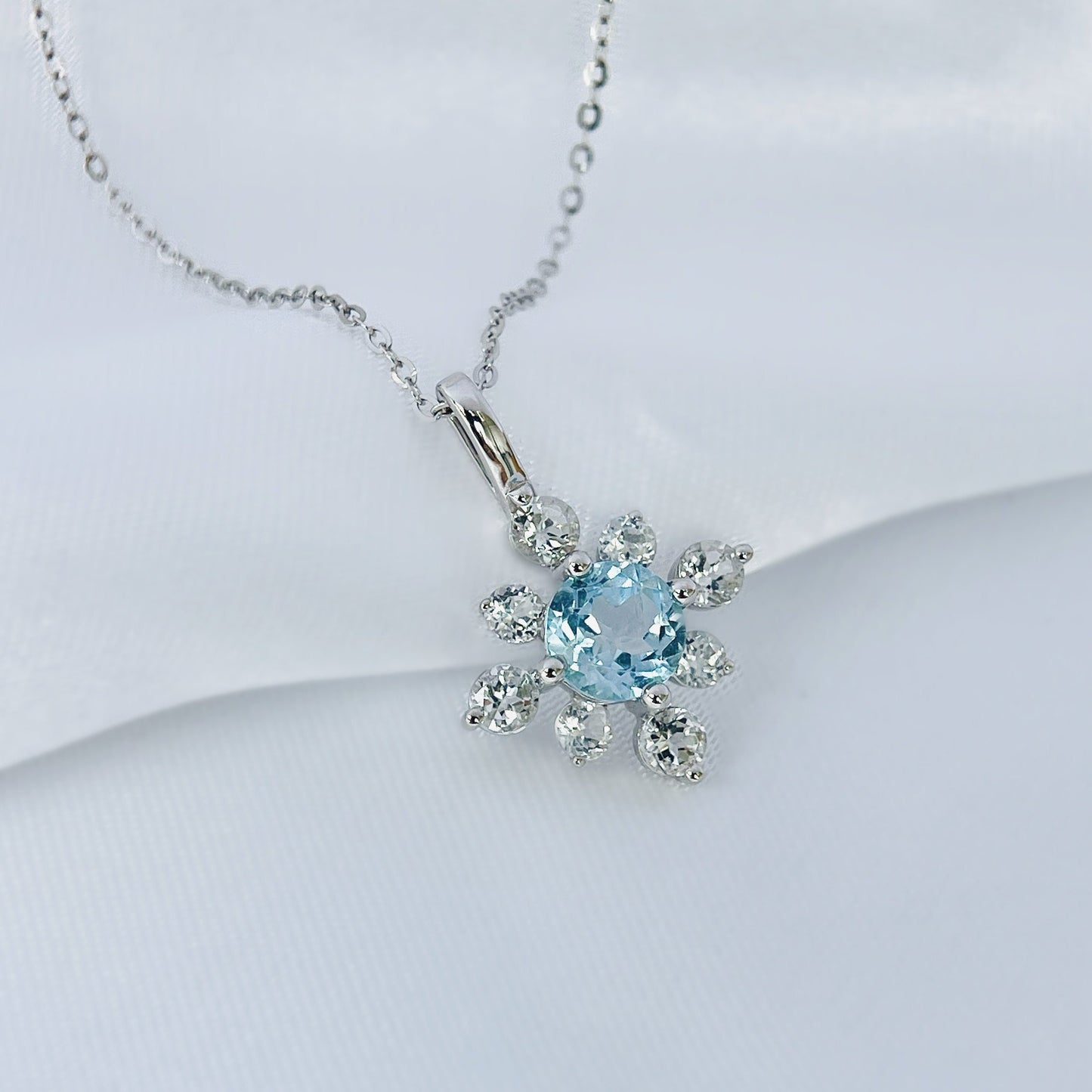 Le Bijoux Blue Aquamarine K9 Necklace - Snowflake
