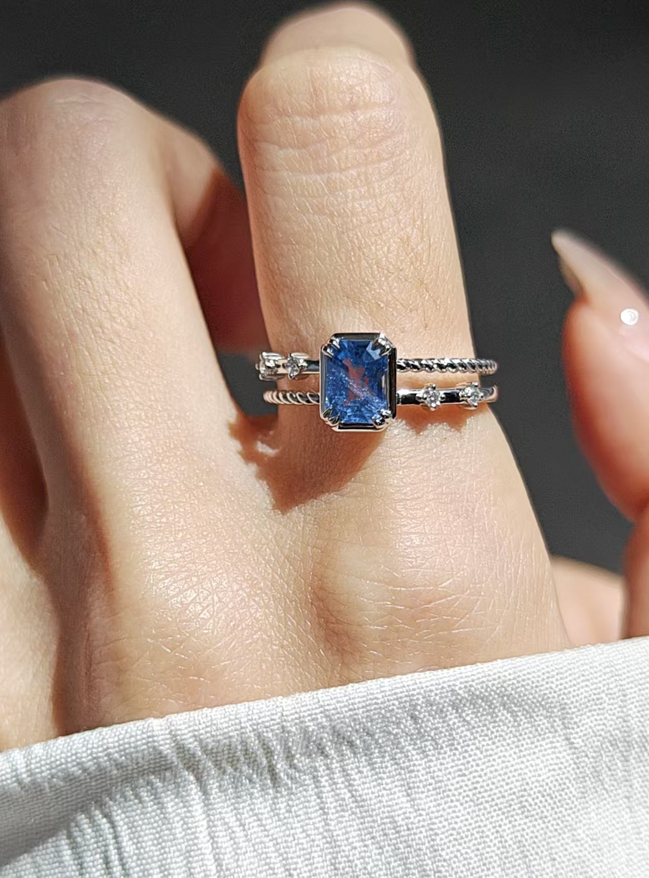 Radiant Cut Blue Cobalt Spinel Engagement Ring