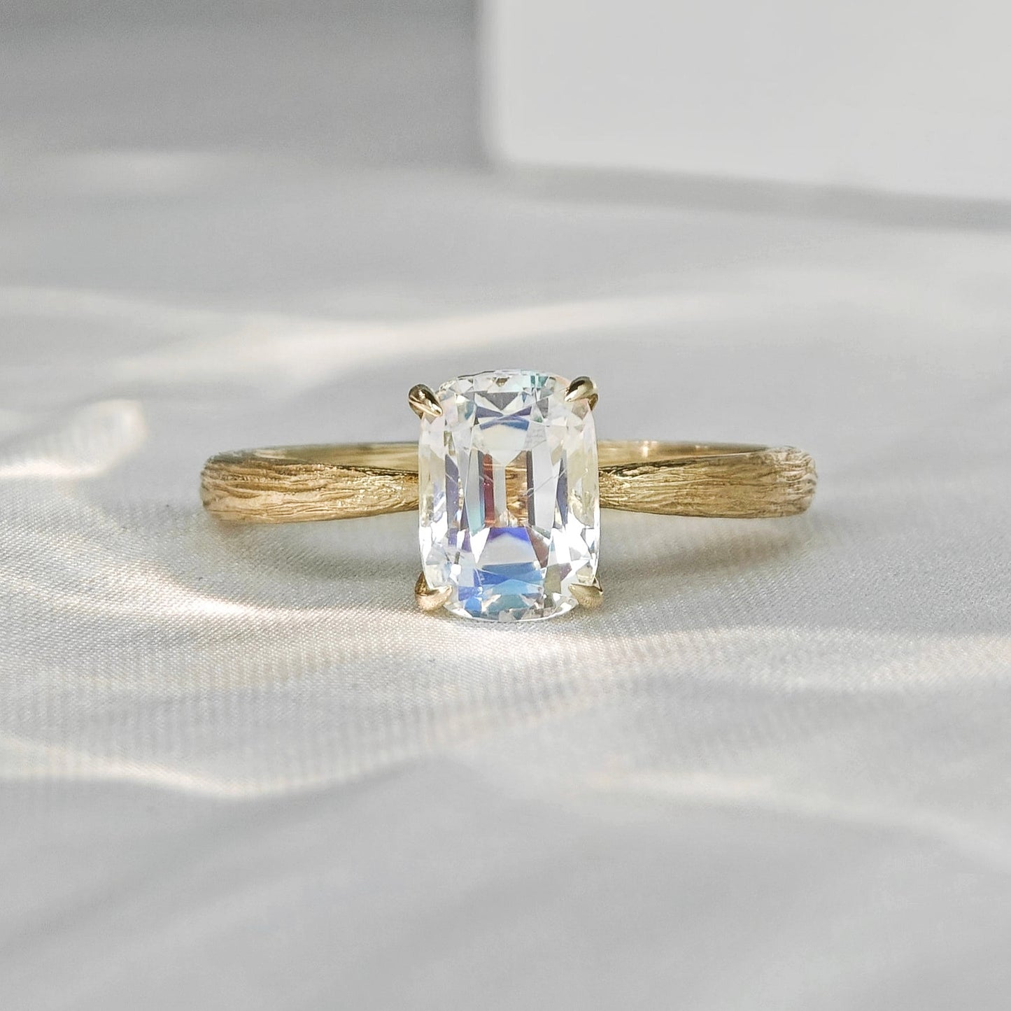 Precision Cushion Cut Moonstone Engagement Ring