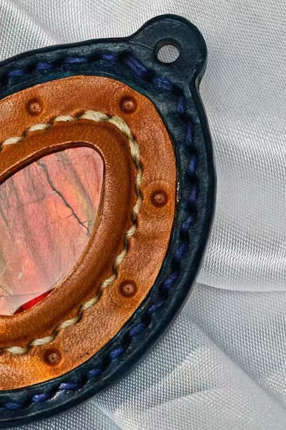 Oval Italian Buttero Vegetable Tanned Leather Ammolite Pendant
