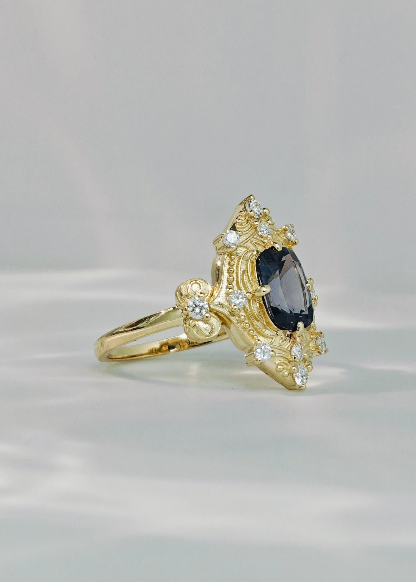 Cushion Cut Grey Spinel Vintage Ring