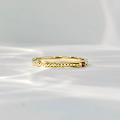 Round Red Ruby Beaded Edge Ring (Bespoke Model)