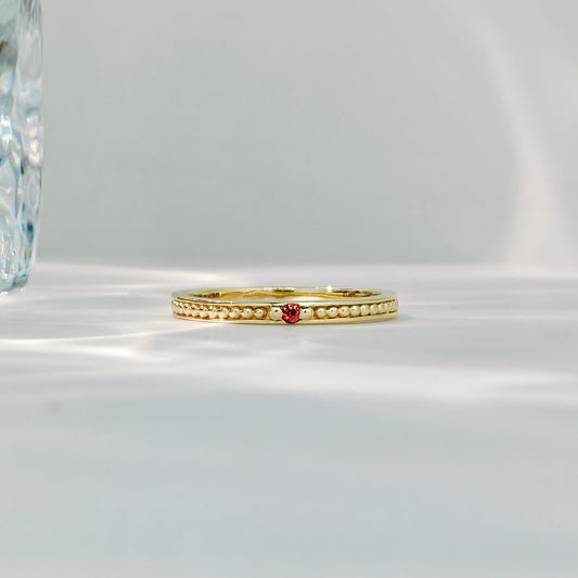Round Red Ruby Beaded Edge Ring (Bespoke Model)