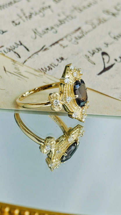 Cushion Cut Grey Spinel Vintage Ring
