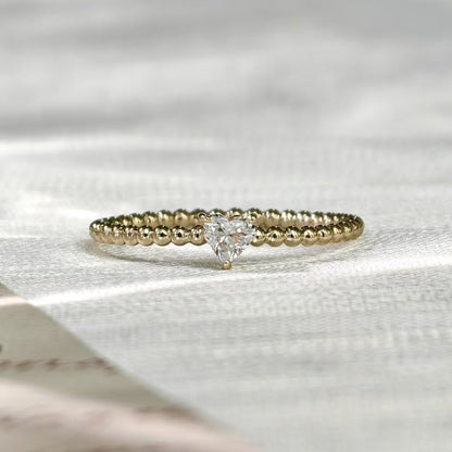 Heart Cut Diamond Beaded 9k Gold Ring (Bespoke Model)