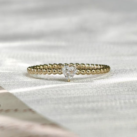 Heart Cut Diamond Beaded 9k Gold Ring (Bespoke Model)