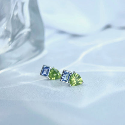 Purple Tanzanite and Green Peridot Stud Earrings