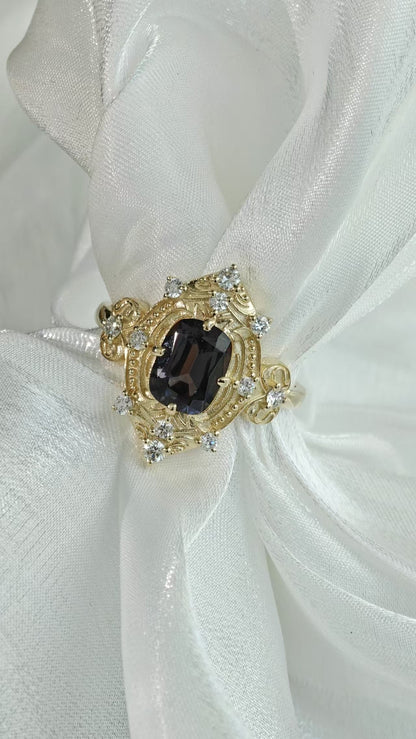 Cushion Cut Grey Spinel Vintage Ring