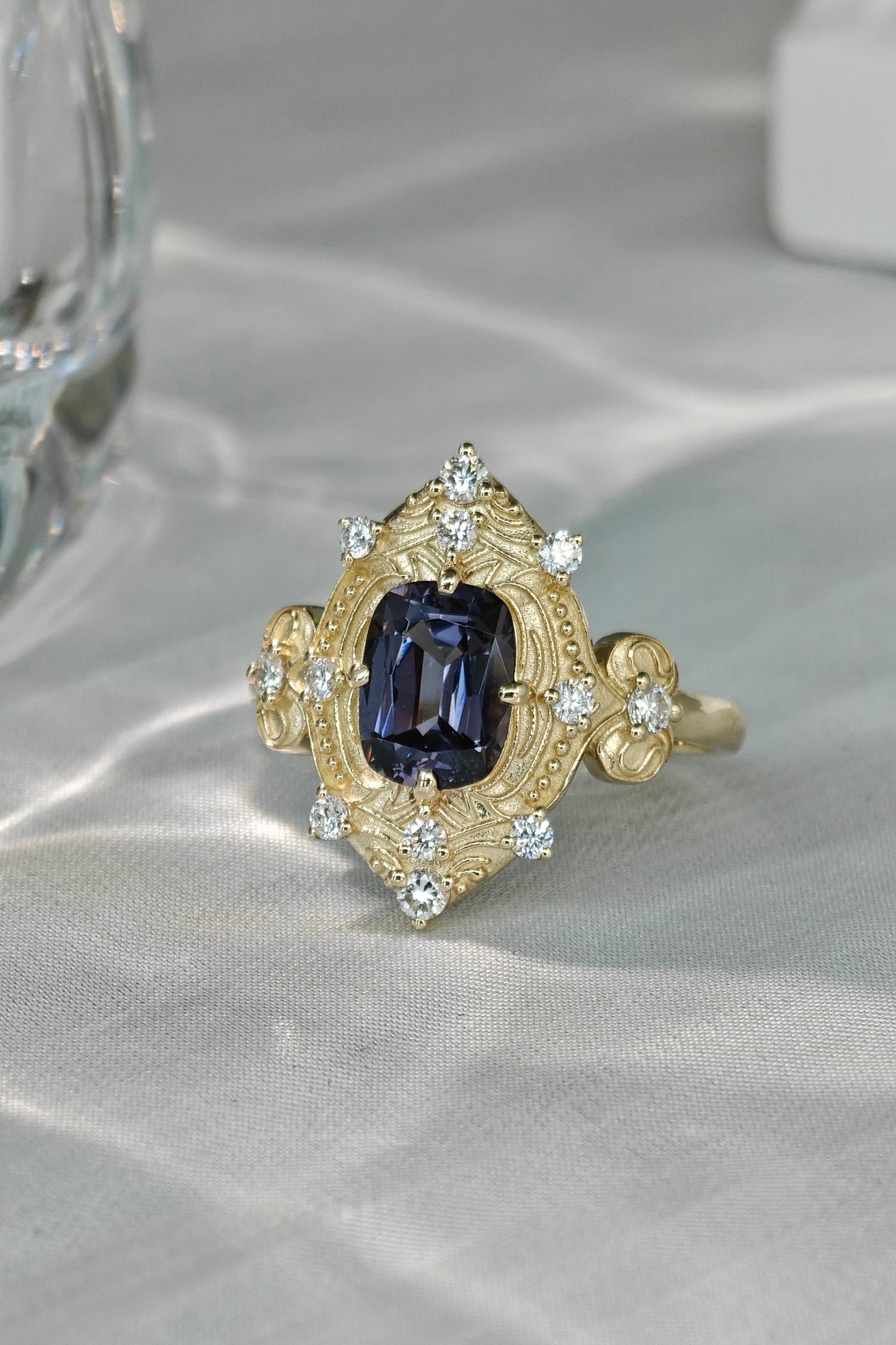 Cushion Cut Grey Spinel Vintage Ring