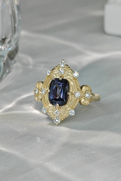 Cushion Cut Grey Spinel Vintage Ring