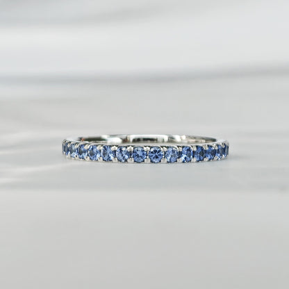 Round Cut Blue Sapphire Row Engagement Ring