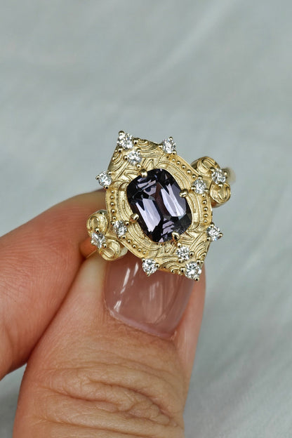 Cushion Cut Grey Spinel Vintage Ring