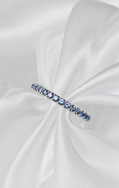 Round Cut Blue Sapphire Row Engagement Ring