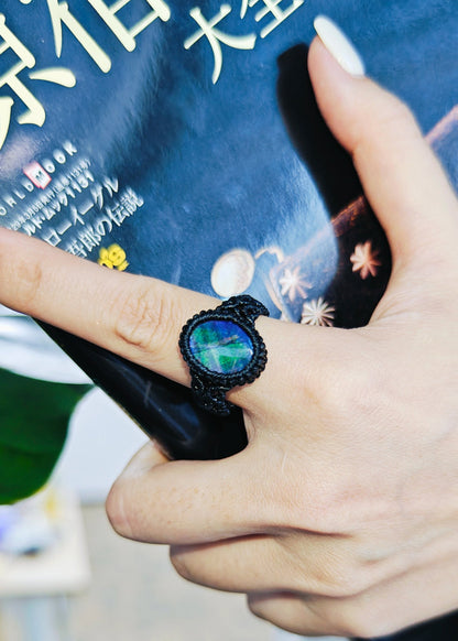 Le Bijoux Green Ammolite Boho Braided Rings